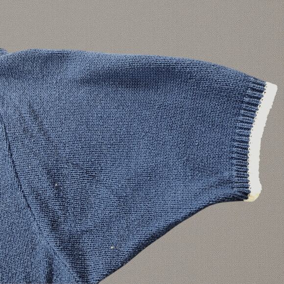 Vintage LL Bean Made in USA Knit Polo Shirt Grandpacore Preppy Navy Blue Men's L - Picture 5 of 8